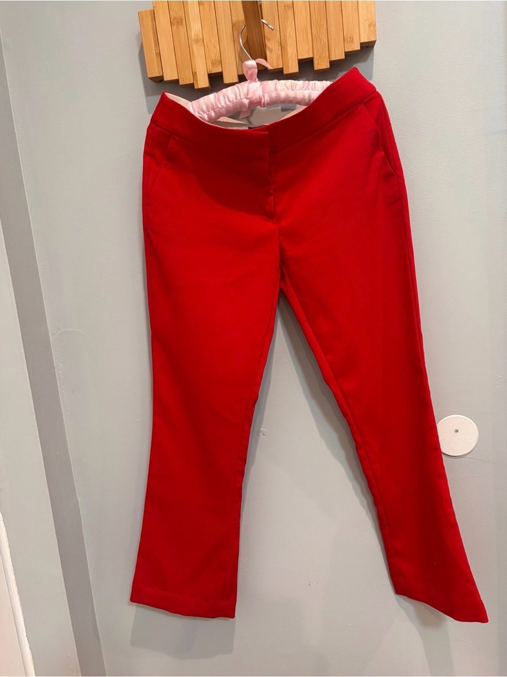 XOXO Pants Womens 5/6 Red Flat Front Mid Rise Slash Pockets Hook Loop